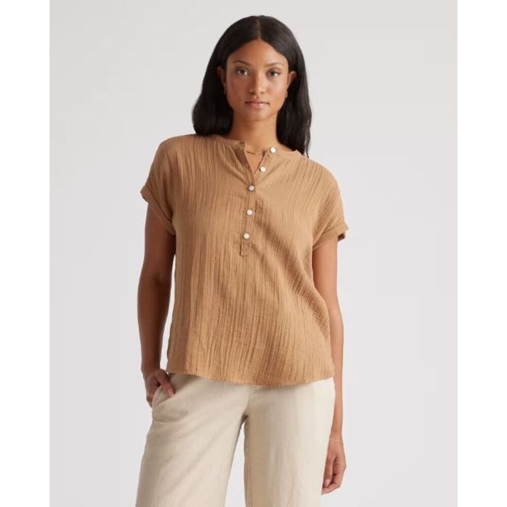Quince Tan Button-Up Top
